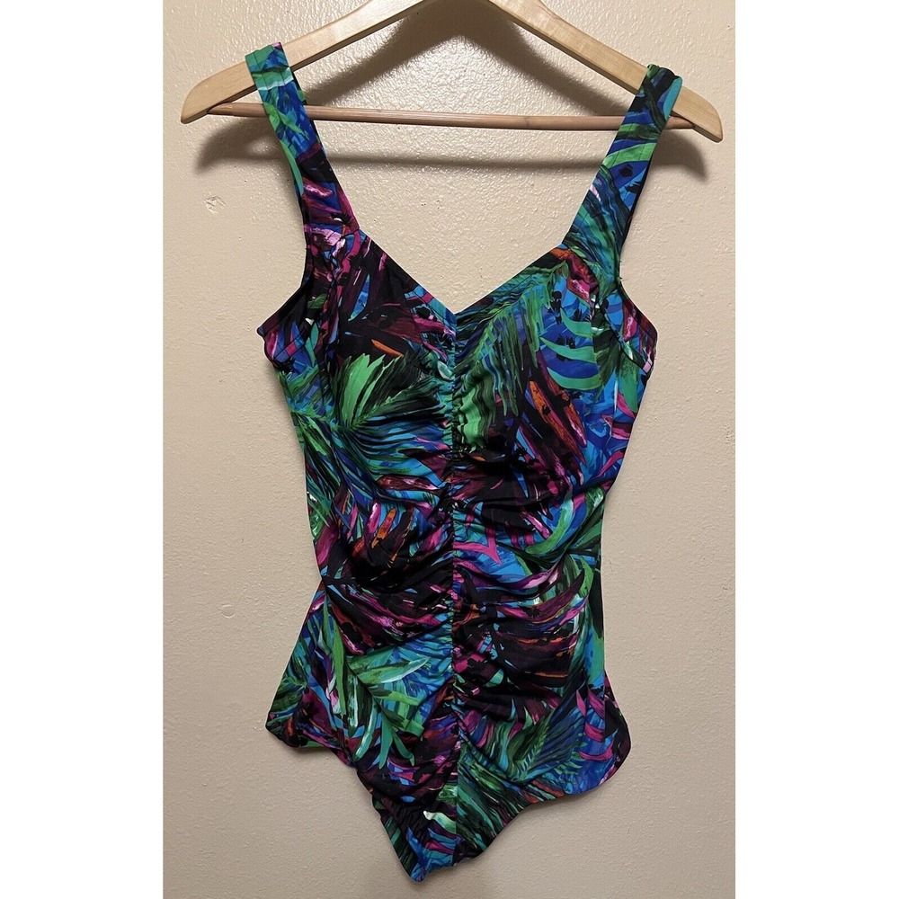 Maxine Of Hollywood Swimsuit 1PC Tummy Control Ruching Multicolor Floral Women's